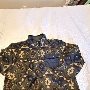 Weatherproof Vintage Women's quarter button Up Sweater - Navy and Beige Pattern